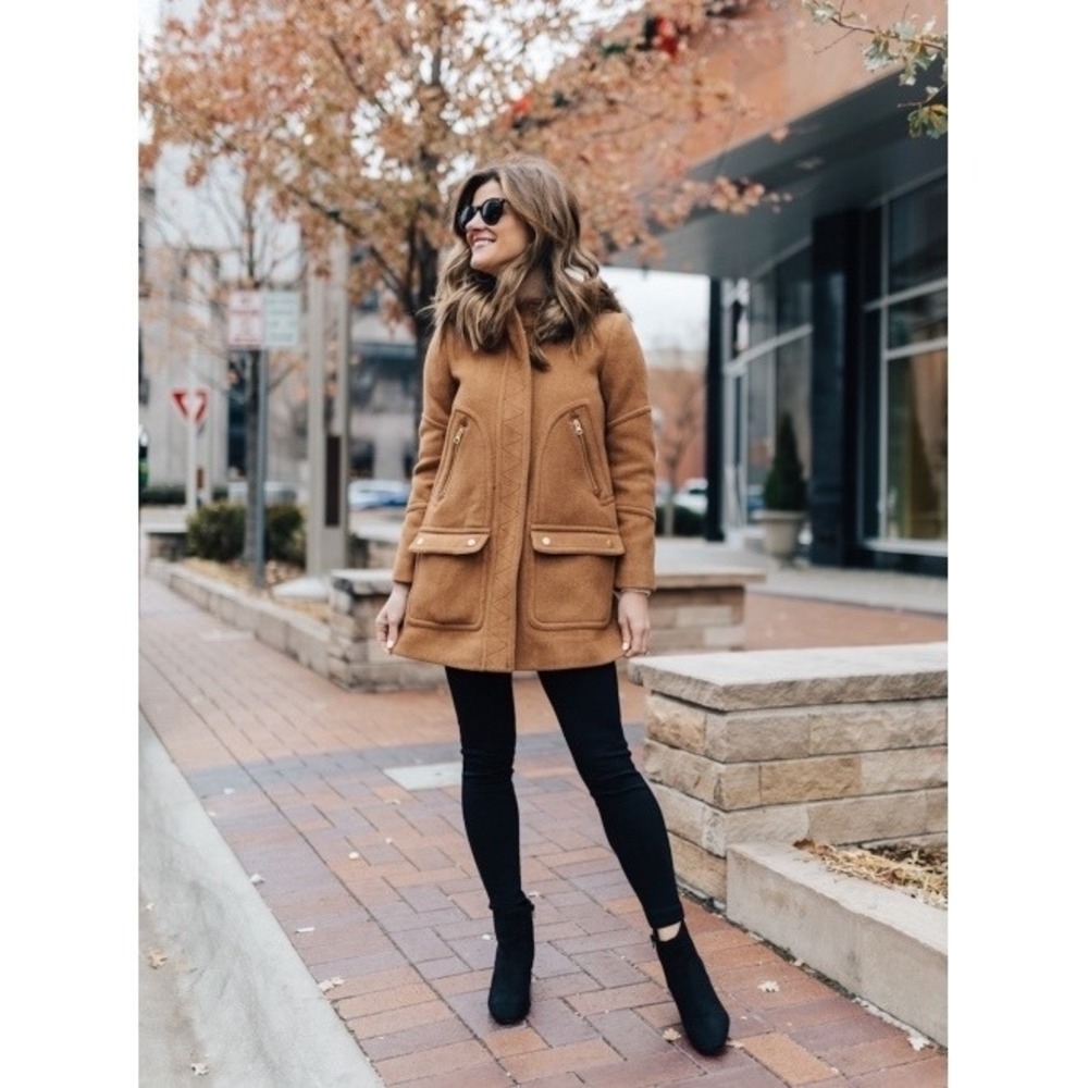 J.Crew Italian Stadium Cloth Nello Gori Wool Blend‎ Coat Fur Hood Women 00P